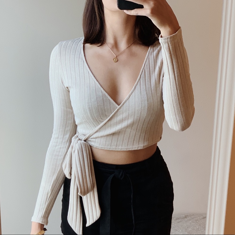 Tobi beige wrap top